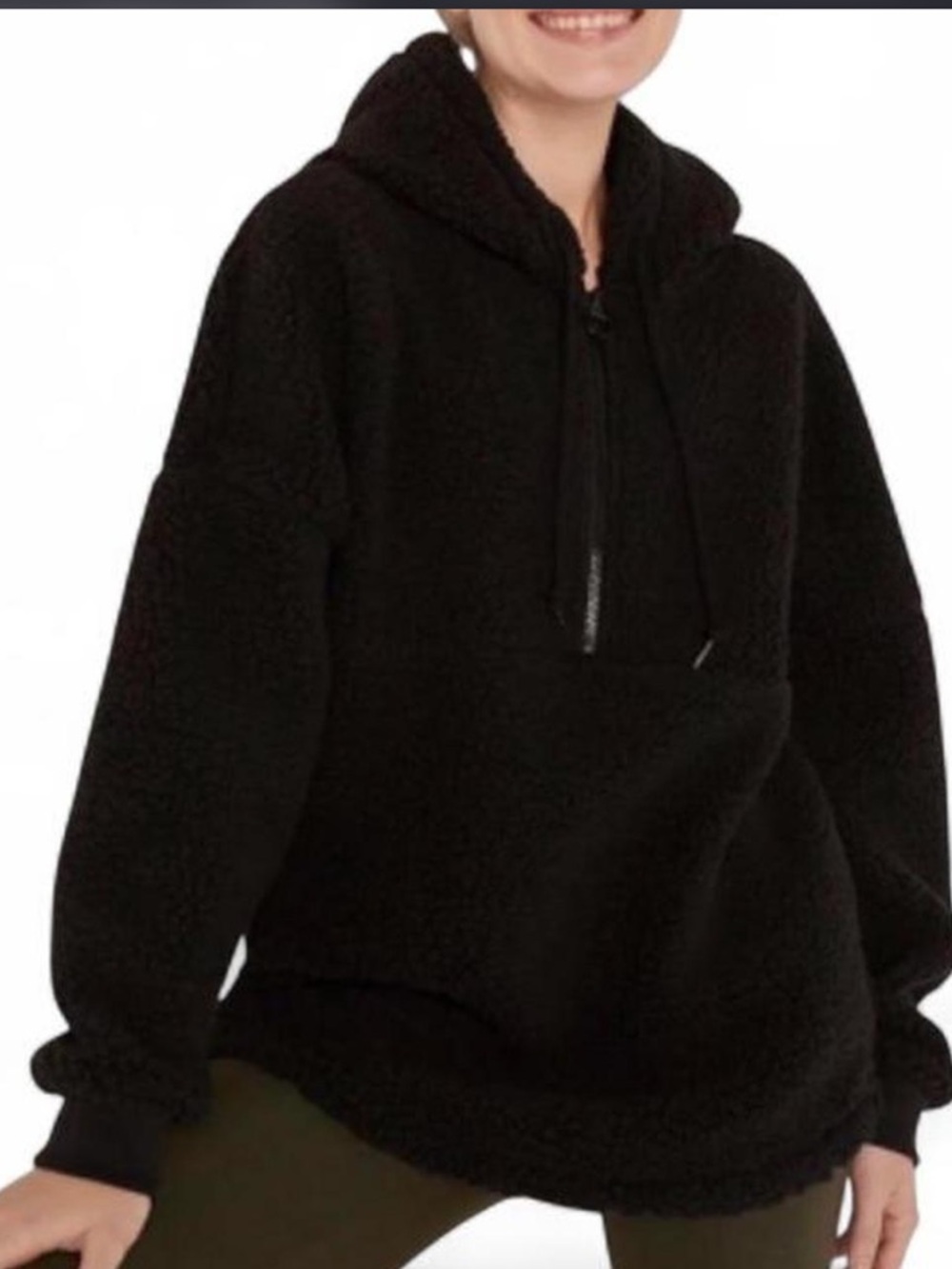 PINK Victoria’s Secret Black Sherpa Half Zip Hoodie Size M Cozy Pullover